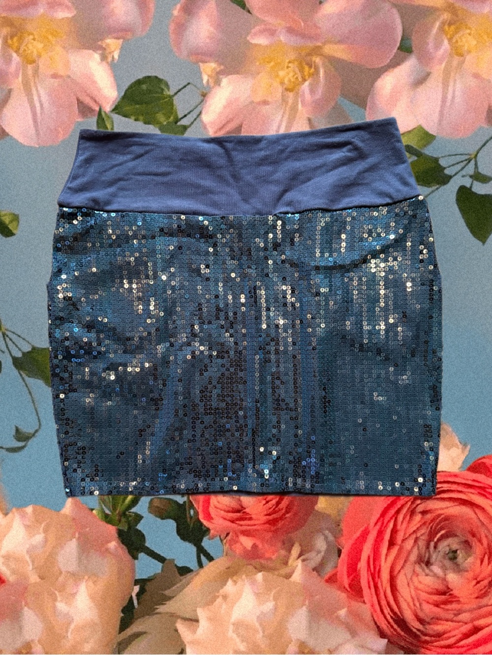 Navy Blue Sequin Mini Skirt with Stretch Waistband